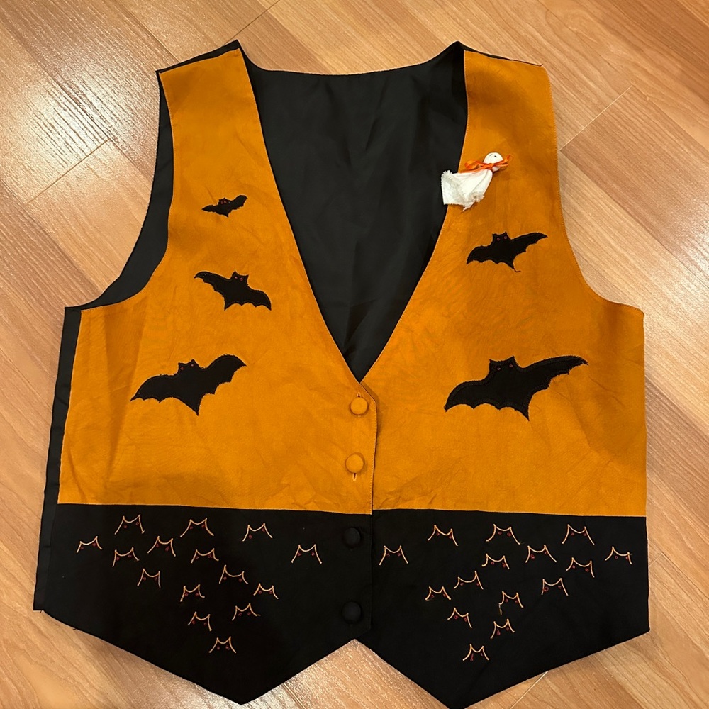 Halloween Vest with Bats Black and Orange Vest